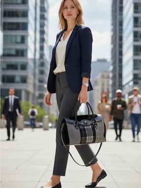 Plaid Sparkles Top-Handle Satchel with Black Trim - Gray and Black